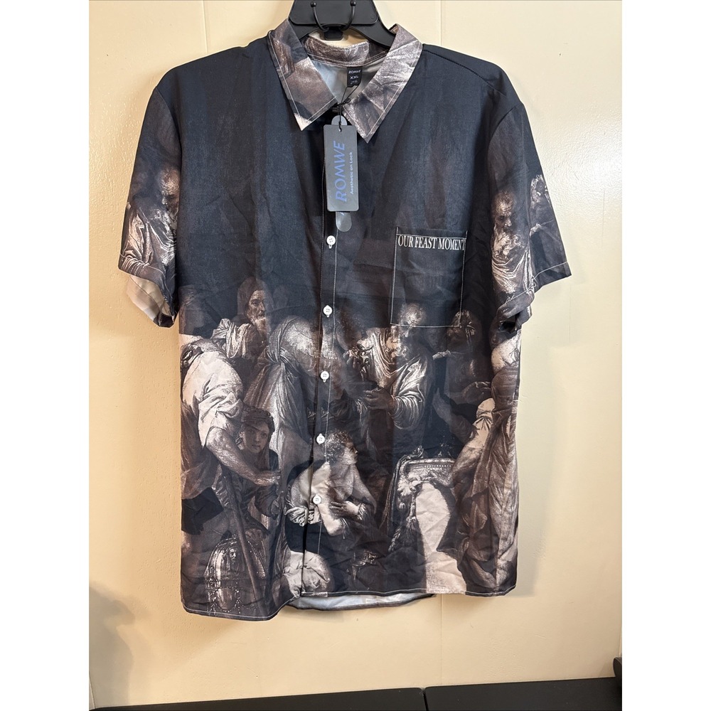 Romwe Men's Button Down Short sleeve XXL New W/Tag Our Feast Moment